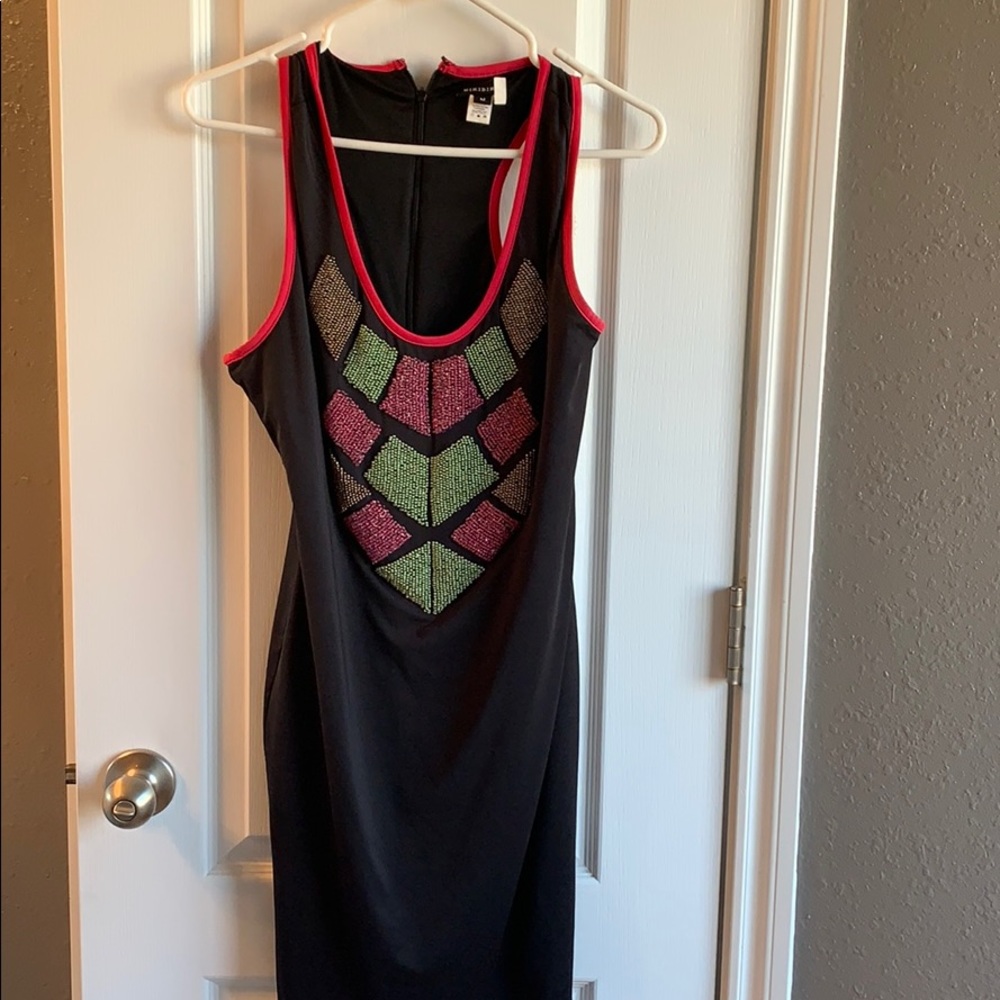 Beaded razor back black dress